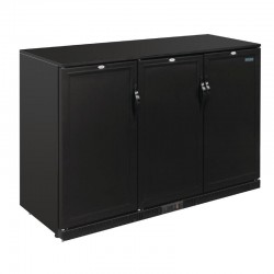 Polar Back Bar Cooler with Hinged Solid Doors in Black 330Ltr