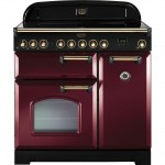 Rangemaster Classic Deluxe CDL90EICY/B Free Standing Range Cooker in Cranberry / Brass